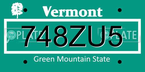 748ZU5 Vermont License Plate