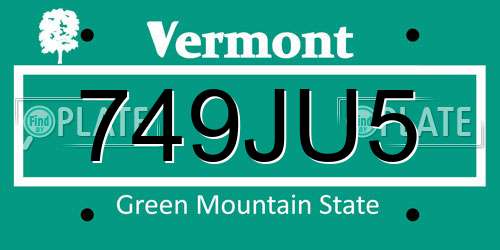 749JU5 Vermont License Plate