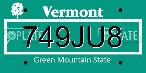 749JU8 Vermont License Plate