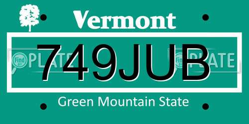 749JUB Vermont License Plate