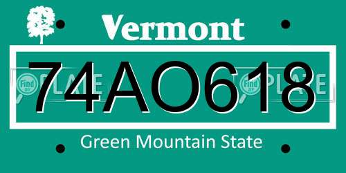 74AO618 Vermont License Plate