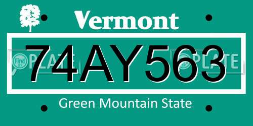 74AY563 Vermont License Plate