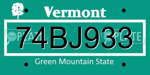 74BJ933 Vermont License Plate