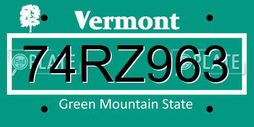 74RZ963 Vermont License Plate