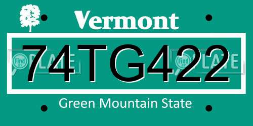 74TG422 Vermont License Plate