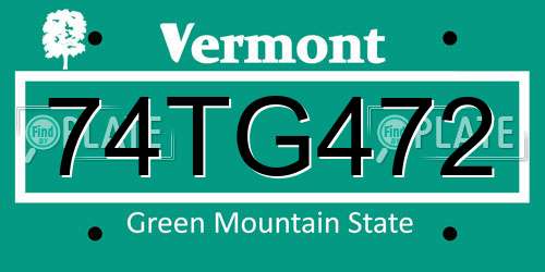 74TG472 Vermont License Plate