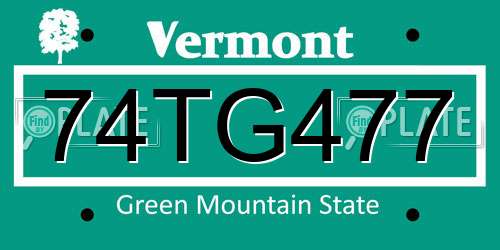 74TG477 Vermont License Plate