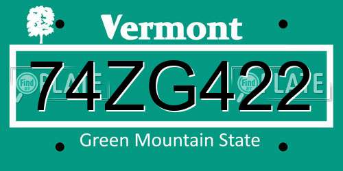 74ZG422 Vermont License Plate