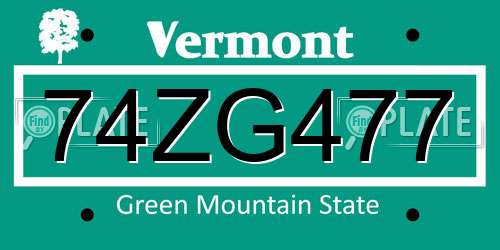 74ZG477 Vermont License Plate