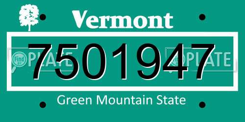 7501947 Vermont License Plate