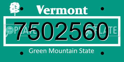7502560 Vermont License Plate