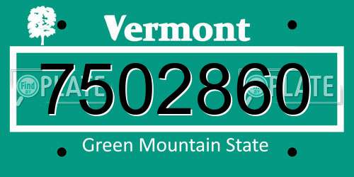 7502860 Vermont License Plate