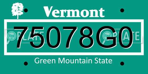 75078G0 Vermont License Plate
