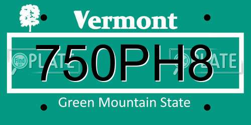 750PH8 Vermont License Plate