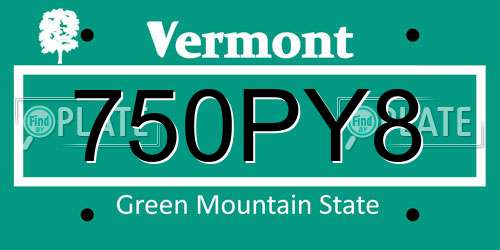 750PY8 Vermont License Plate