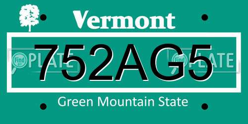 752AG5 Vermont License Plate