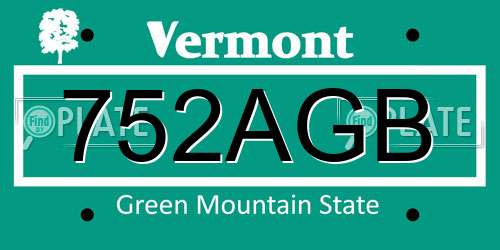 752AGB Vermont License Plate