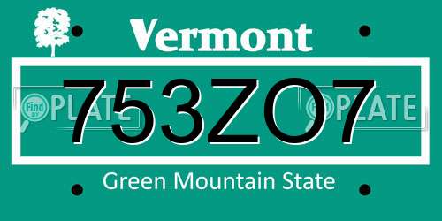 753ZO7 Vermont License Plate