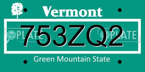 753ZQ2 Vermont License Plate