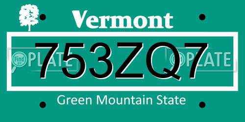 753ZQ7 Vermont License Plate