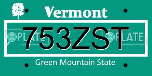 753ZST Vermont License Plate