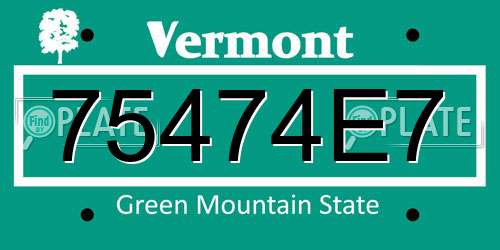 75474E7 Vermont License Plate