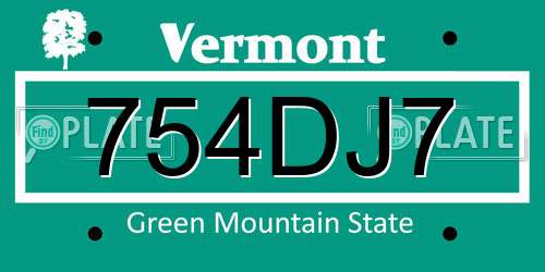 754DJ7 Vermont License Plate