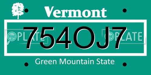 754OJ7 Vermont License Plate