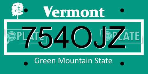 754OJZ Vermont License Plate