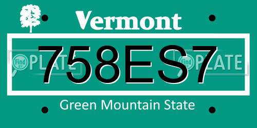 758ES7 Vermont License Plate