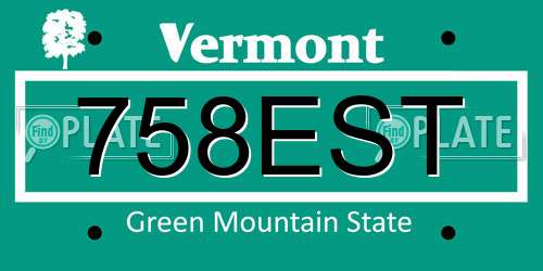 758EST Vermont License Plate