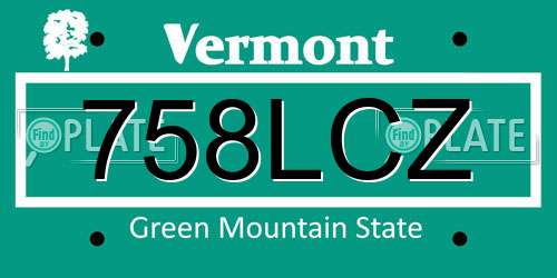 758LCZ Vermont License Plate