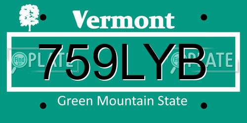 759LYB Vermont License Plate