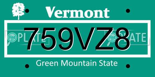 759VZ8 Vermont License Plate