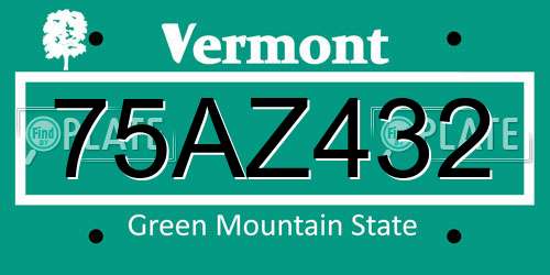 75AZ432 Vermont License Plate