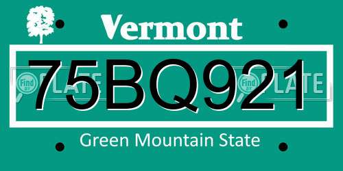 75BQ921 Vermont License Plate