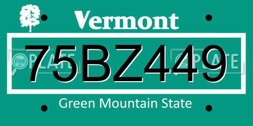 75BZ449 Vermont License Plate