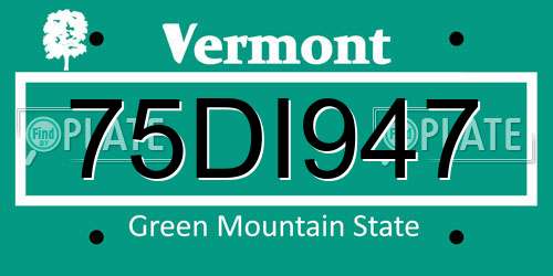 75DI947 Vermont License Plate
