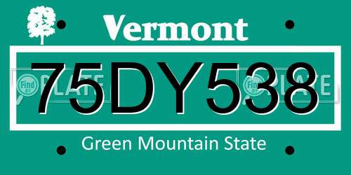 75DY538 Vermont License Plate