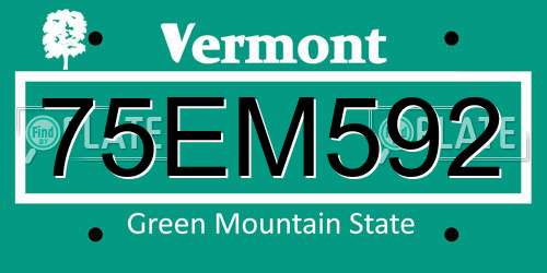 75EM592 Vermont License Plate