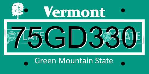 75GD330 Vermont License Plate