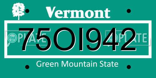 75OI942 Vermont License Plate