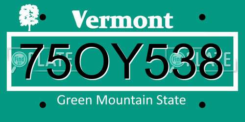 75OY538 Vermont License Plate