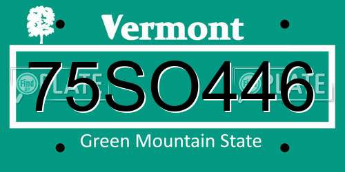 75SO446 Vermont License Plate