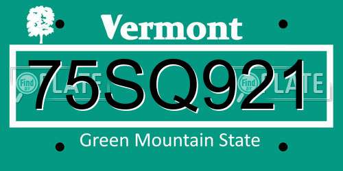 75SQ921 Vermont License Plate