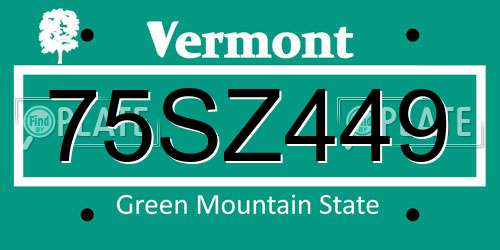 75SZ449 Vermont License Plate