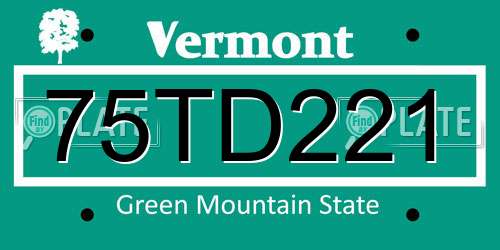 75TD221 Vermont License Plate