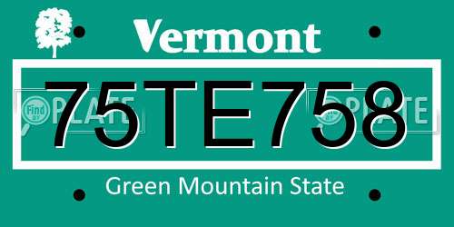 75TE758 Vermont License Plate