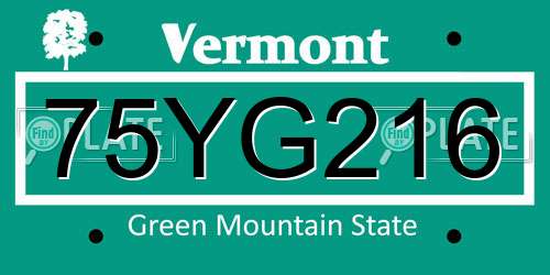 75YG216 Vermont License Plate