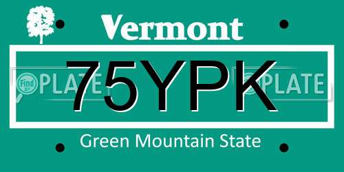 75YPK Vermont License Plate
